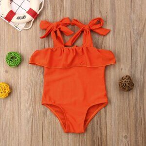 Girl girls toddler swimsuit one-piece ruffle orange cute adorable new beach